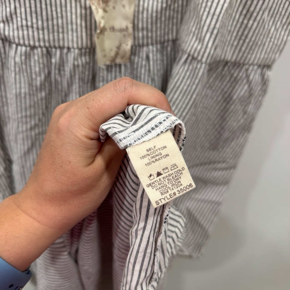 Hem & Thread Strappy Midi Maxi Long Dress Cotton Grey Stripe Large - Picture 7 of 7